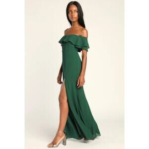 Lulu's Enchanting Endeavor Green Ruffled Off Shoulder Maxi Dress 1X NWT Holiday